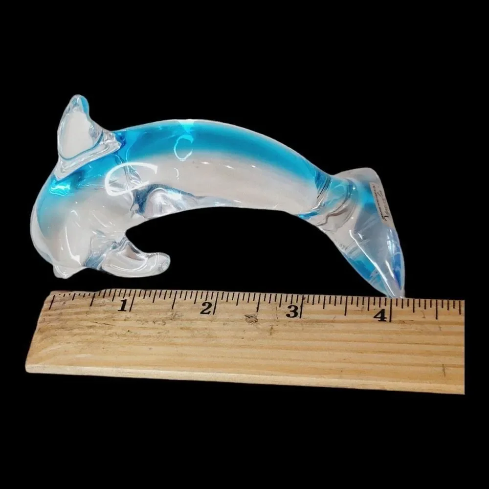 Marcolin Lead Crystal Art Glass Cobalt Blue Dolphin Signed‎ Sardinia Italy 4